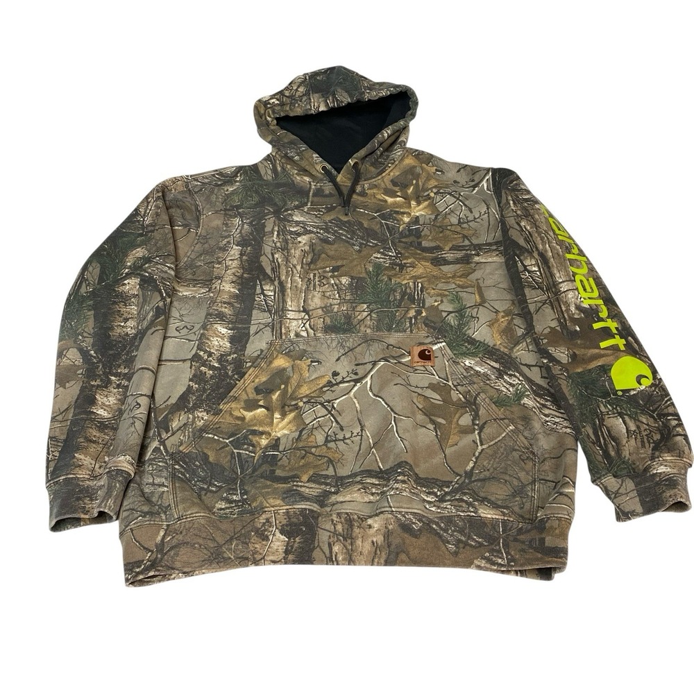 CARHARTT 101763 971 Mens Medium RealTree Xtra Camo Sleeve Logo Hoodie Sweatshirt